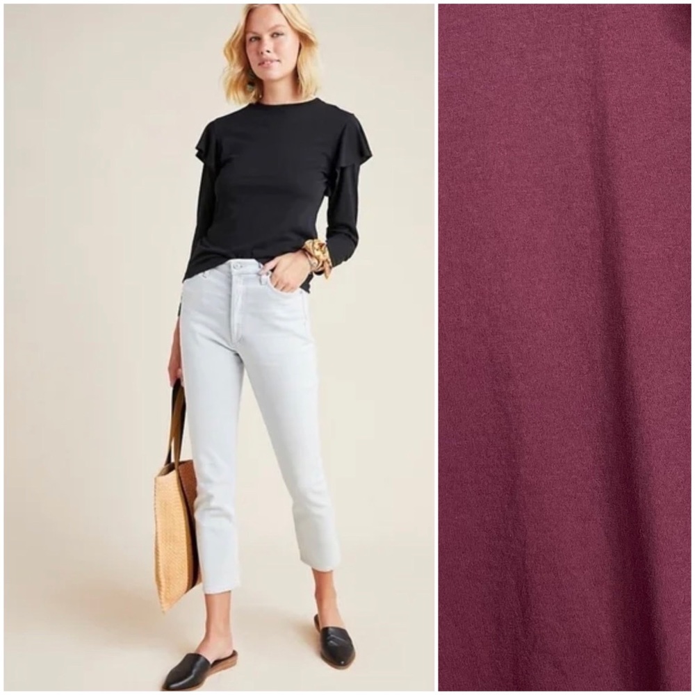 Citizens of Humanity Lulu Burgundy CrewNeck Flutter Sleeve Tee S NWT Cotton